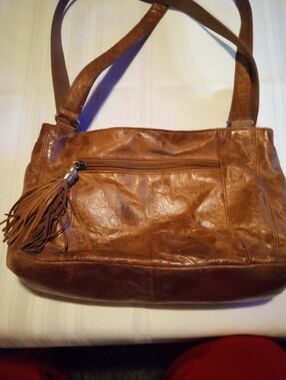 St. Johns Bay Classic Brown Leather Shoulder Bag with Tassel